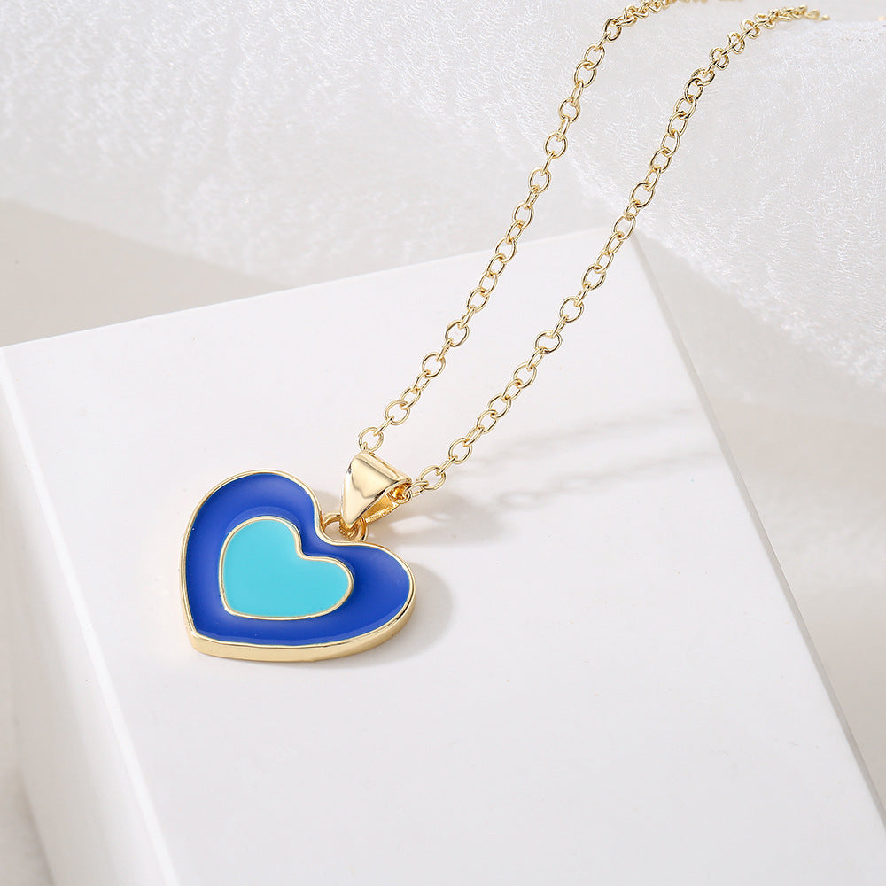 Minimalist Clavicle Necklace with Enamel-Coated Heart Pendant in Copper Base with 18K Gold Plating