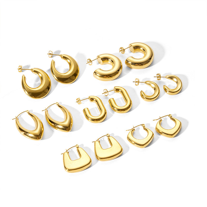 Minimalist Geometric Hollow Stainless Steel Earrings for Women with Plated Finish