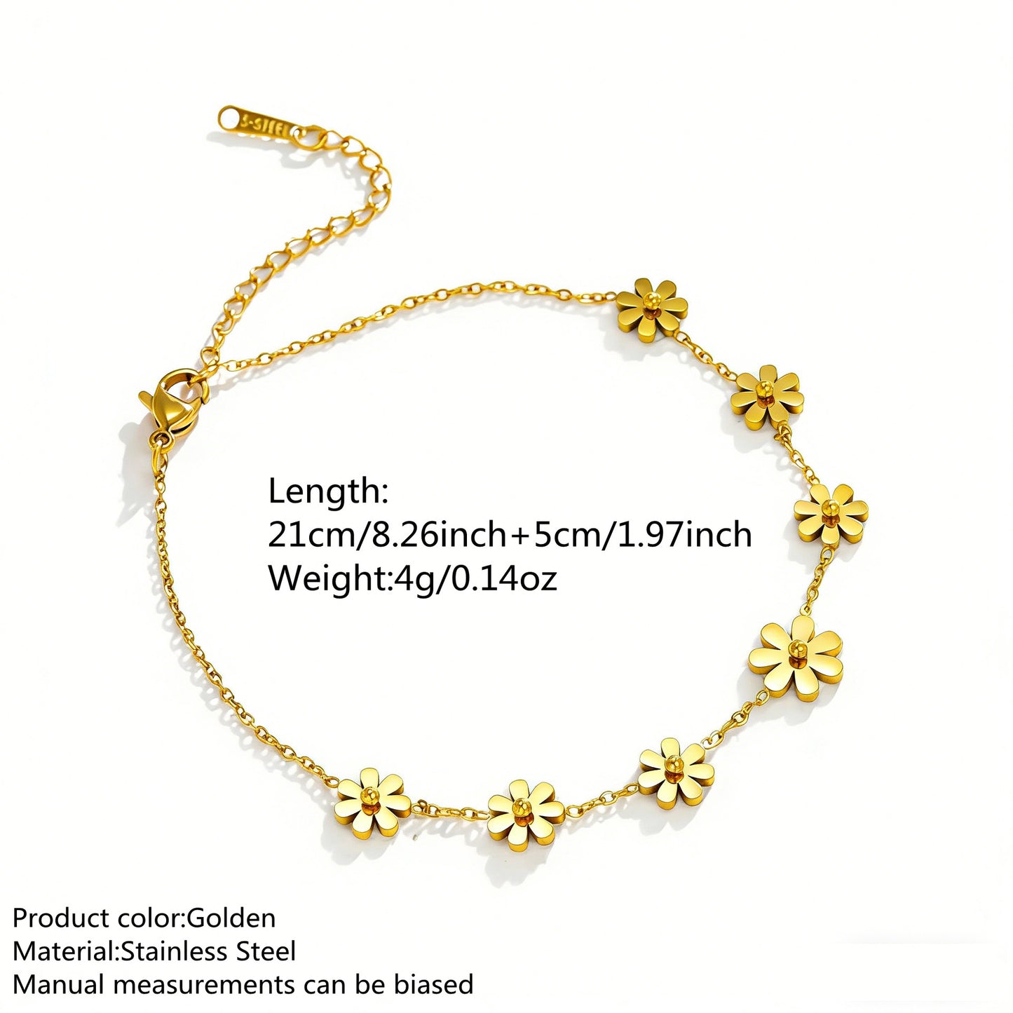 Elegante set collana e cavigliera in acciaio inossidabile placcato oro 18 carati con ciondolo a forma di fiore di margherita e catena a maglie, da donna