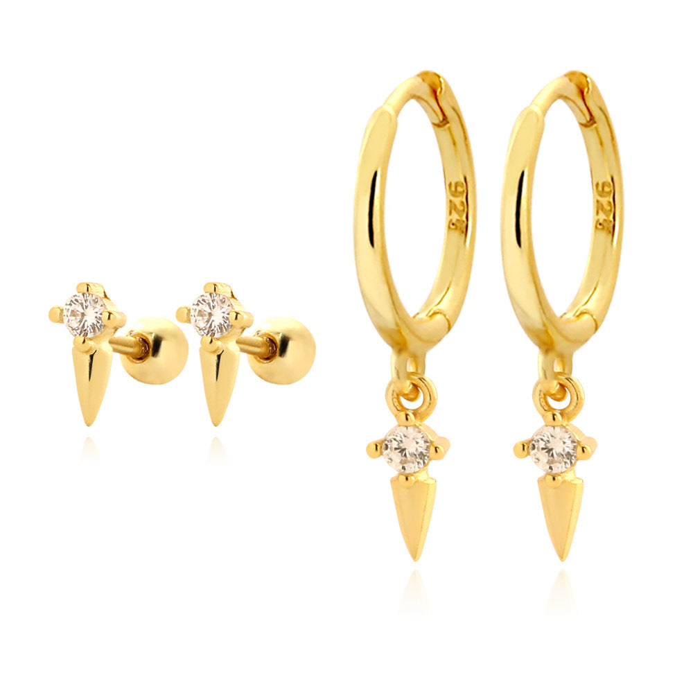 Pendientes de aro con remaches y tornillos geométricos de plata de ley 925 Sweet Streetwear para mujer