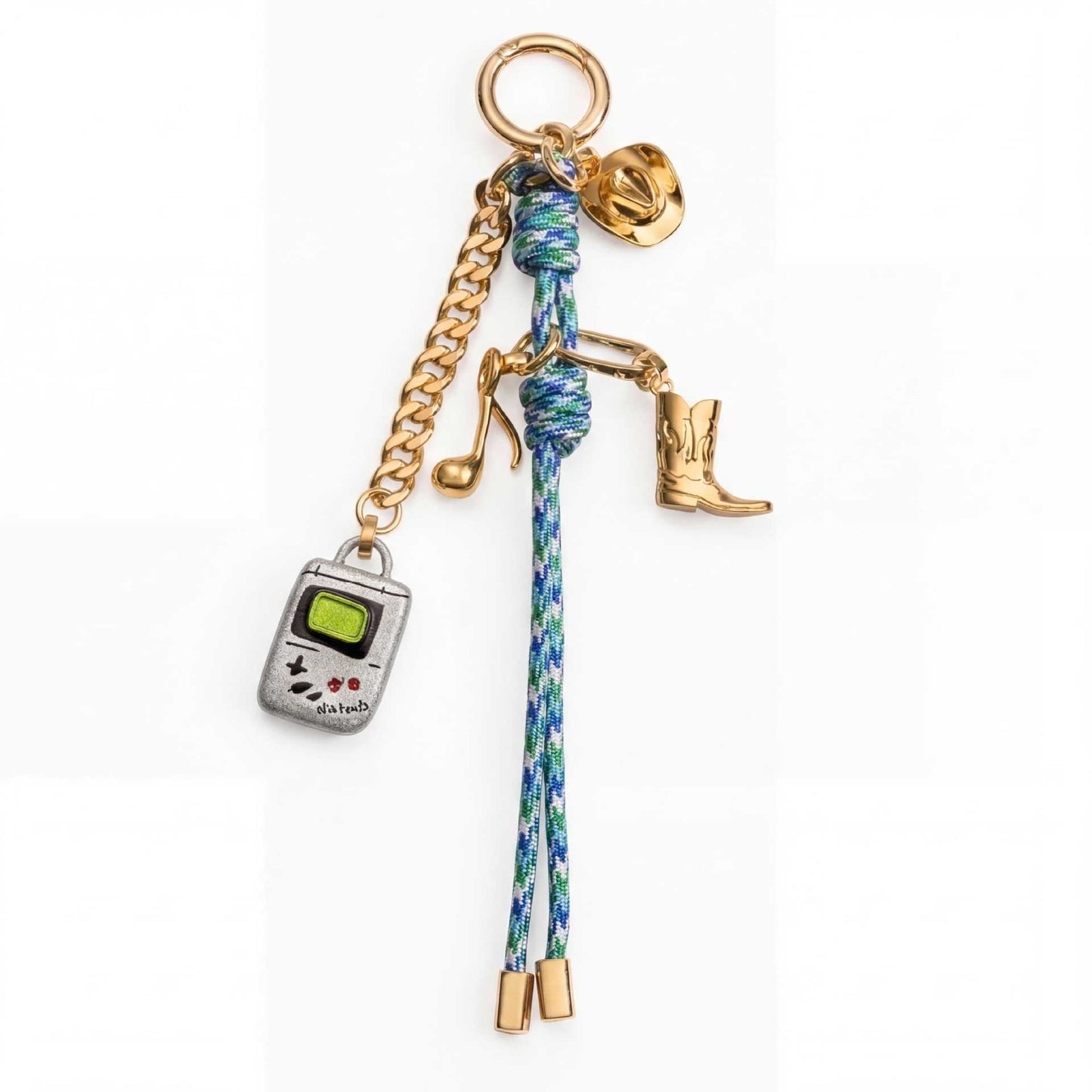 Minimalist Alloy Plated Heart Teardrop Charm Bar Bag Pendant Keychain with Fruit Elements