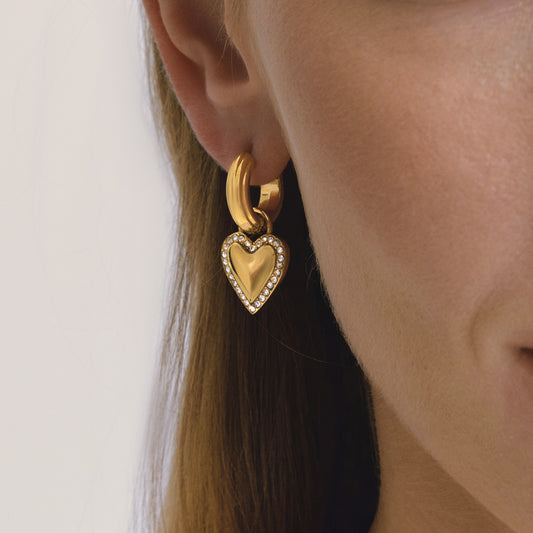 Heart Shaped Stainless Steel Rhinestone Plated Earrings for Women