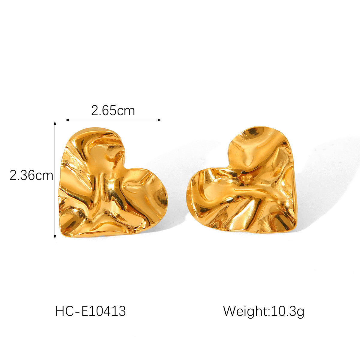 Ins Style Hammered Texture Titanium Steel Earrings with 18K Gold Plating Geometric Heart and Butterfly Shapes Rhinestone Inlay for Women