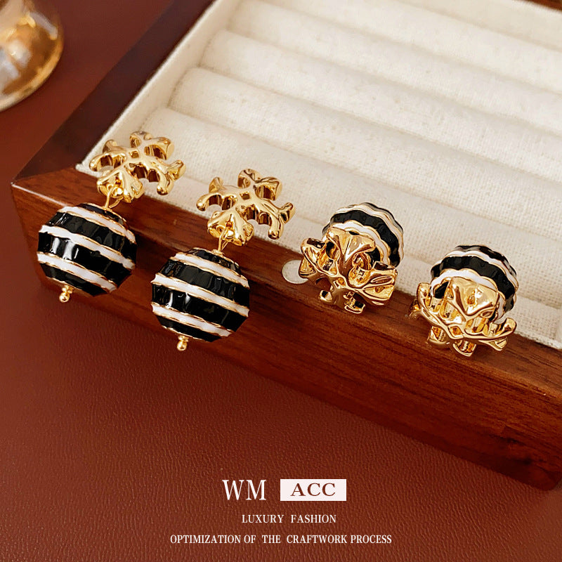Vintage Floral Geometric Gold-Plated Copper Stud Earrings with Steel Posts for Women