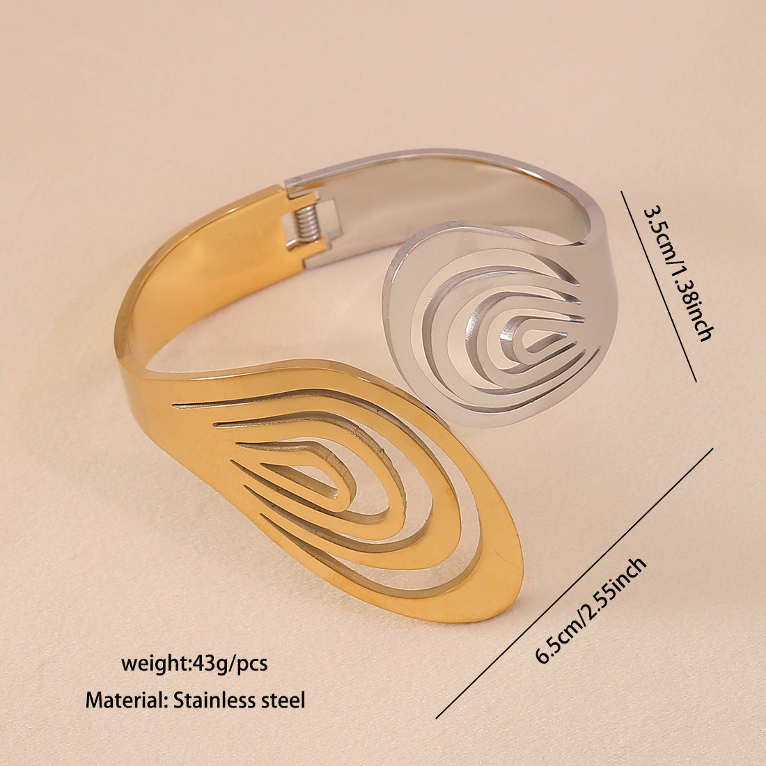 Geometric Hollow Stainless Steel Bracelet with Gold Plating for Women and Men