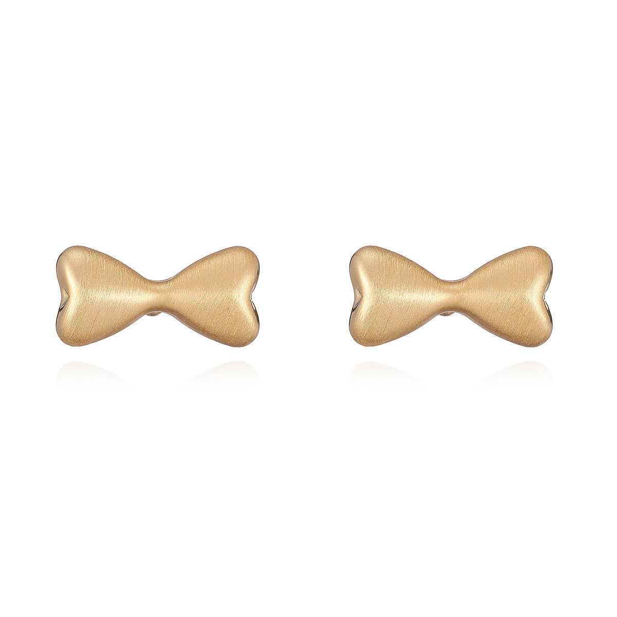 Sweet Elegant Geometric Brass 18K Gold Plated Brushed Bow Stud Earrings for Women