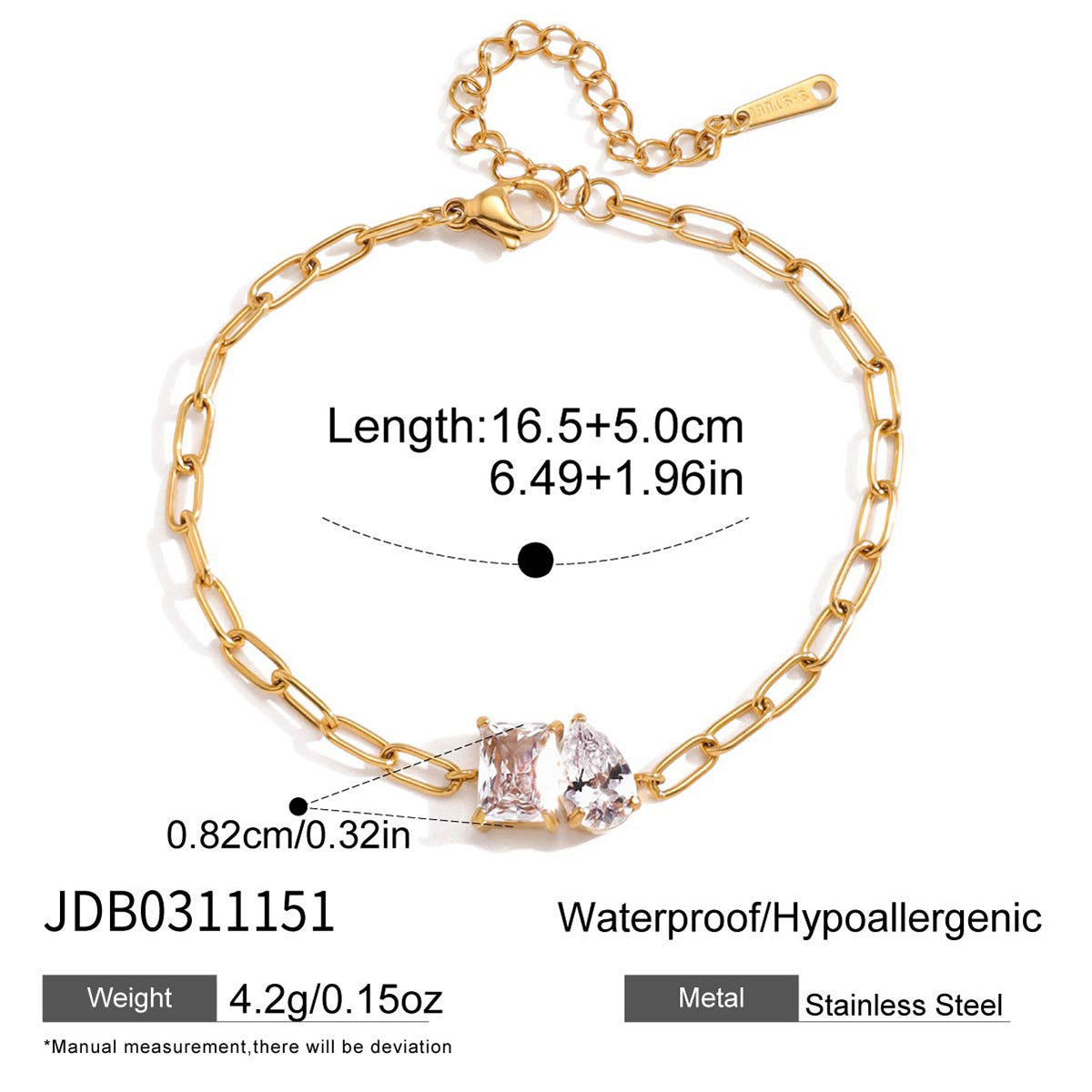 Elegant Geometric Triangle Stainless Steel Cubic Zirconia Tennis Bracelet for Women