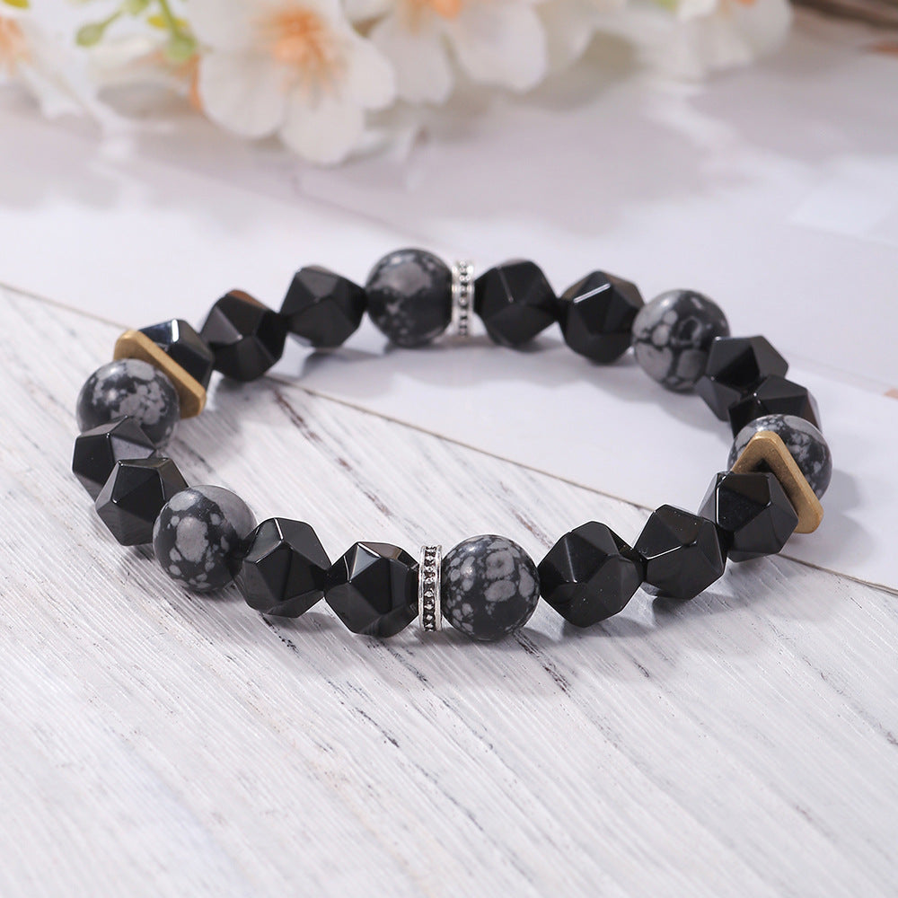 Vintage Streetwear Geometric Handmade Snowflake Obsidian Bracelet Unisex