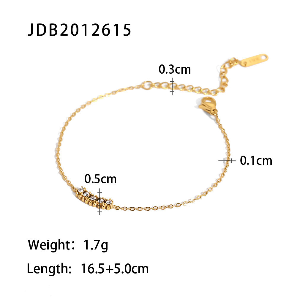 INS Style Geometric Titanium Steel Bracelet with 18K Gold Plating and Zircon Inlay for Women