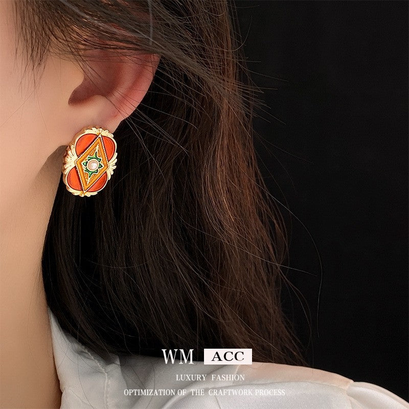 Vintage Geometric Earrings in Alloy with Plated Finish for Women - Retro Artistic Jewelry with Circular Elements