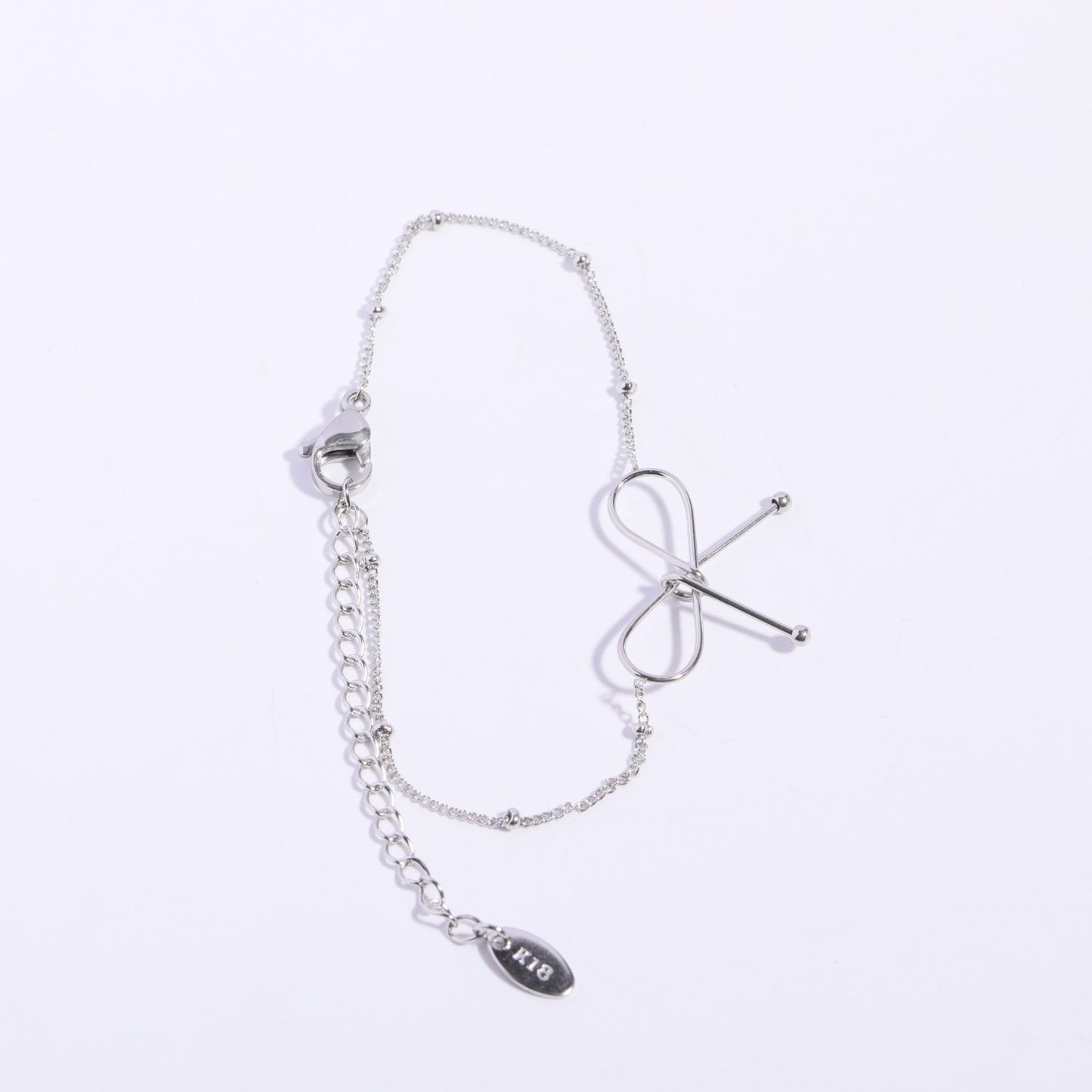 Parure Collana e Bracciale da Donna con Fiocco in Acciaio al Titanio Placcato Oro 18K