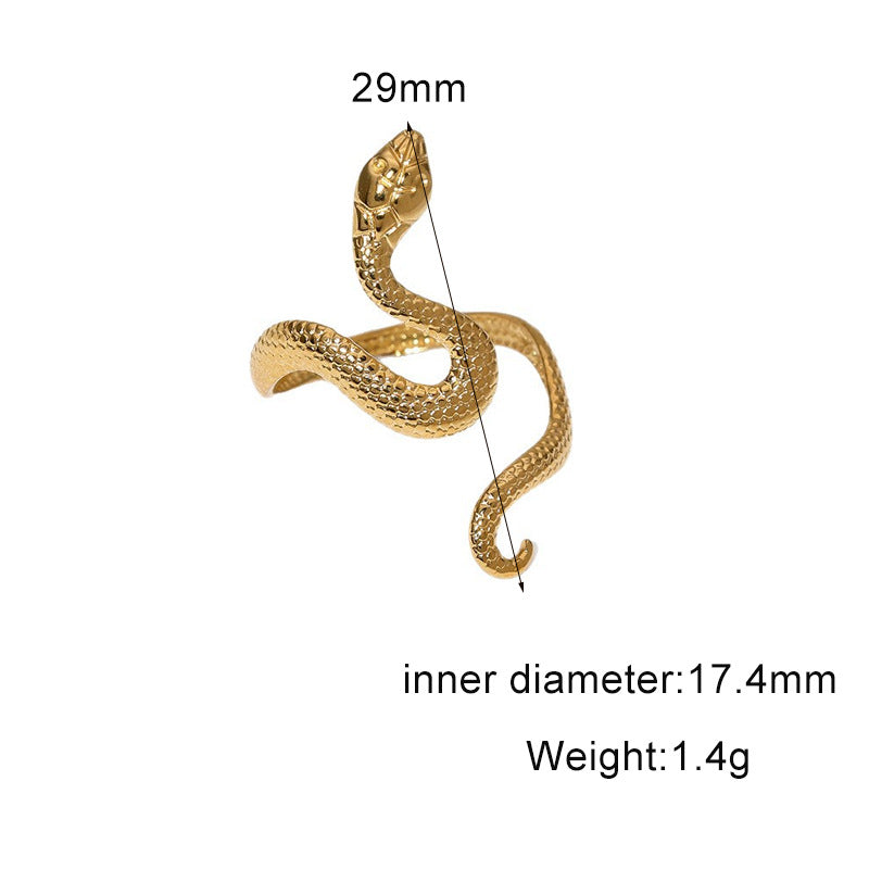 Minimalist 18K Gold Plated Stainless Steel Snake Ring for Women
