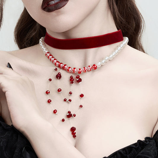 Collana girocollo gotica geometrica con pendente, strass e nappe per donna