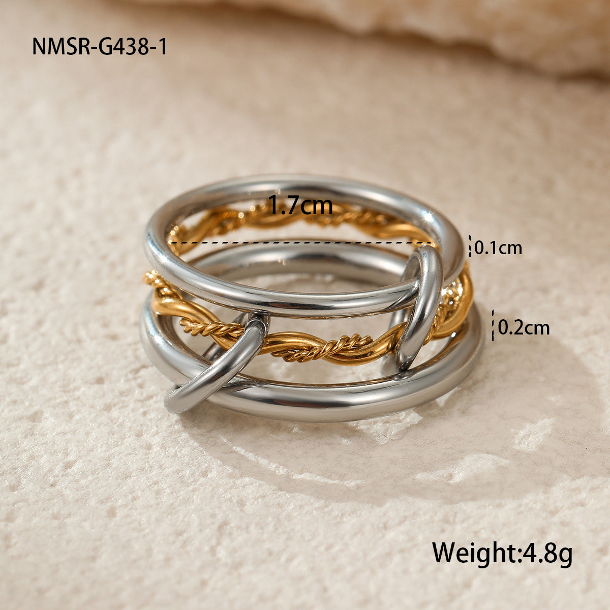 Conjunto de anillos geométricos apilables de lujo de acero inoxidable con baño de oro de 18 quilates y diseño de bloques de color para mujer