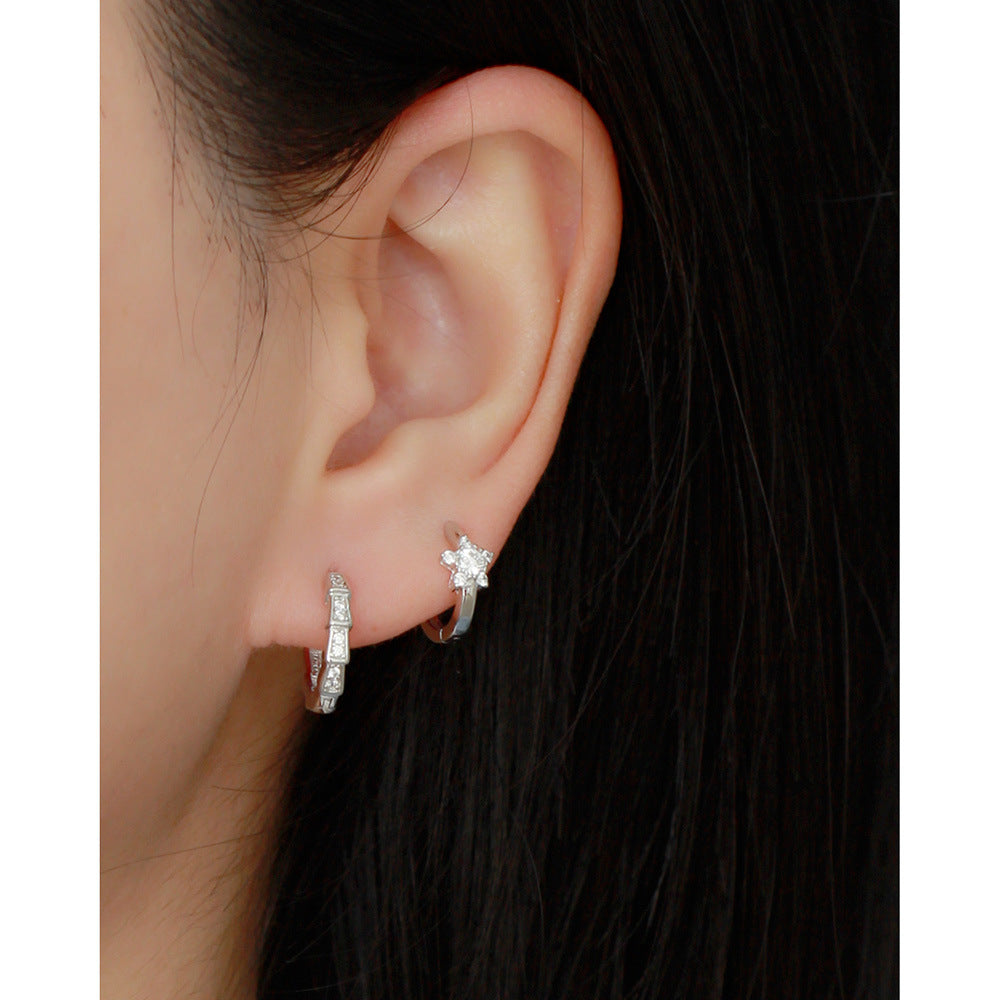 Minimalist Sweet 925 Sterling Silver Star Inlay Rhinestone Ear Studs for Women