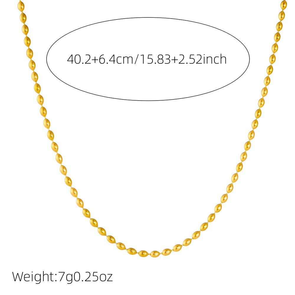 Punk Minimalist Gold Plated Stainless Steel Geometric Oval Ball Chain Necklace for Women
