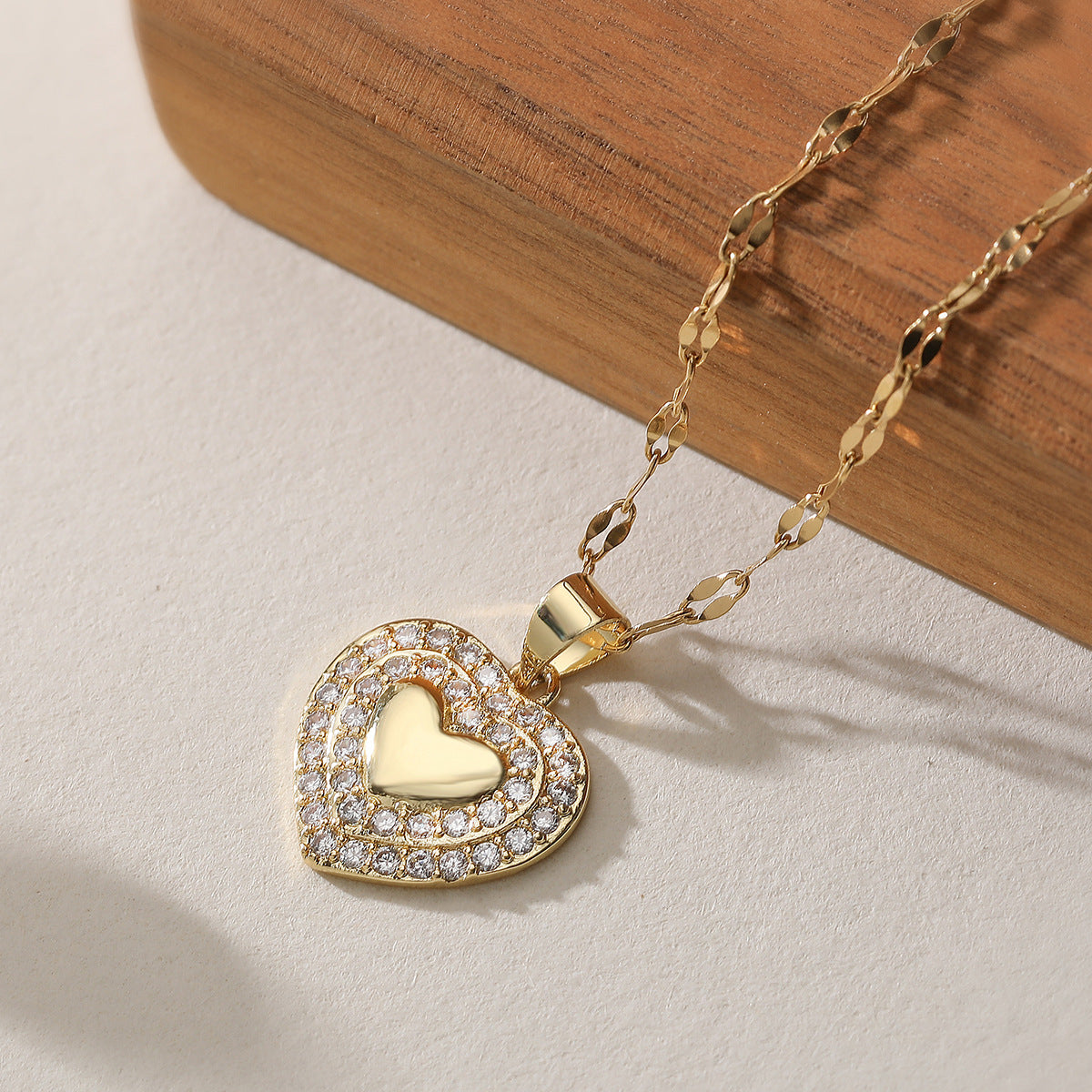 Minimalist Geometric Heart Brass Pendant Necklace for Women