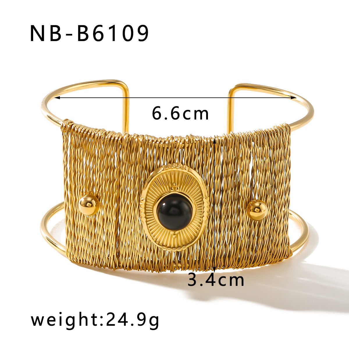Minimalist Wide Cuff Bracelet in Titanium Steel with 18K Gold Plating and Natural Stone Inlay for Women