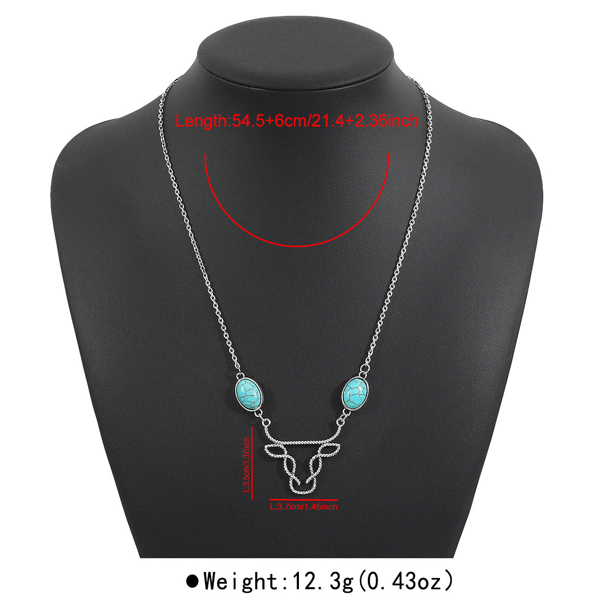 Collana vintage bohémien geometrica in lega con ciondolo turchese e finitura placcata su catena a onda per donna