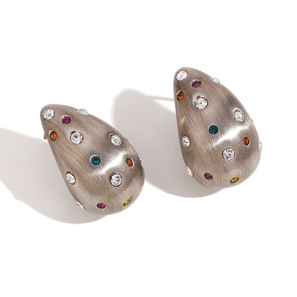 Pendientes de Acero Inoxidable con Forma de Gota Estilo Vintage de Moda, Baño de Oro de 18K y Acabado Cepillado Mate para Mujer