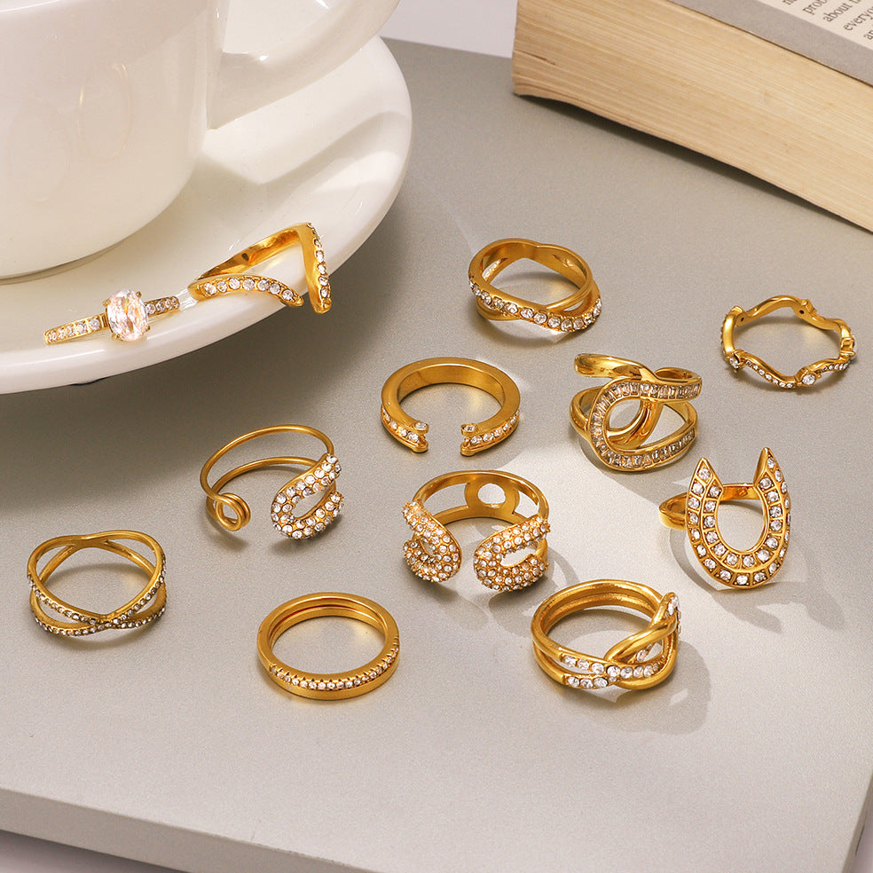 Anello da Donna Geometrico Placcato in Acciaio Inossidabile con Zirconi, Gioielli Minimalisti e di Tendenza