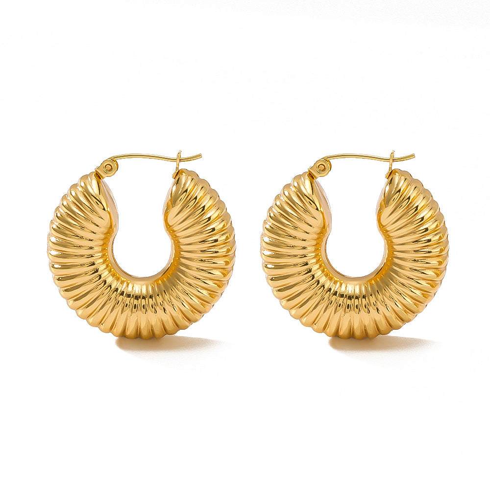 Minimalist U-Shaped Geometric Stainless Steel Hoop Earrings for Women with Vacuum Plated 18K Gold Finish