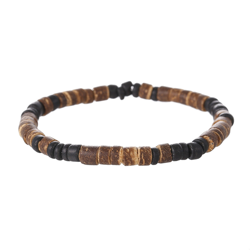 Bohemian Geometric Handmade Wood Coconut Shell and Shell Bead Bracelet for Unisex