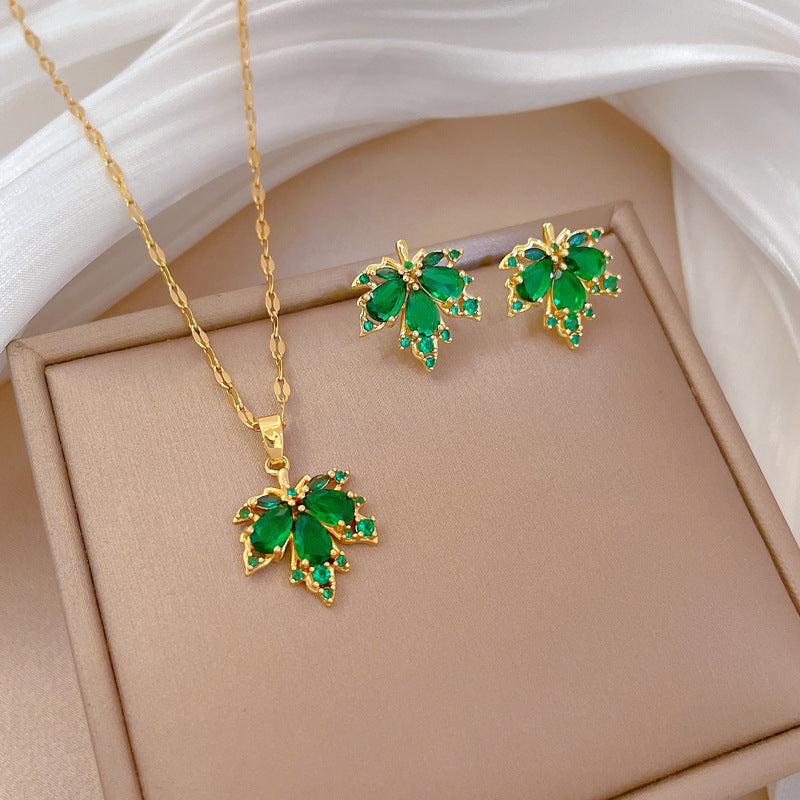 Luxury Fresh and Sweet Plated Brass Zircon Micro-Pave Earrings and Necklace Set
