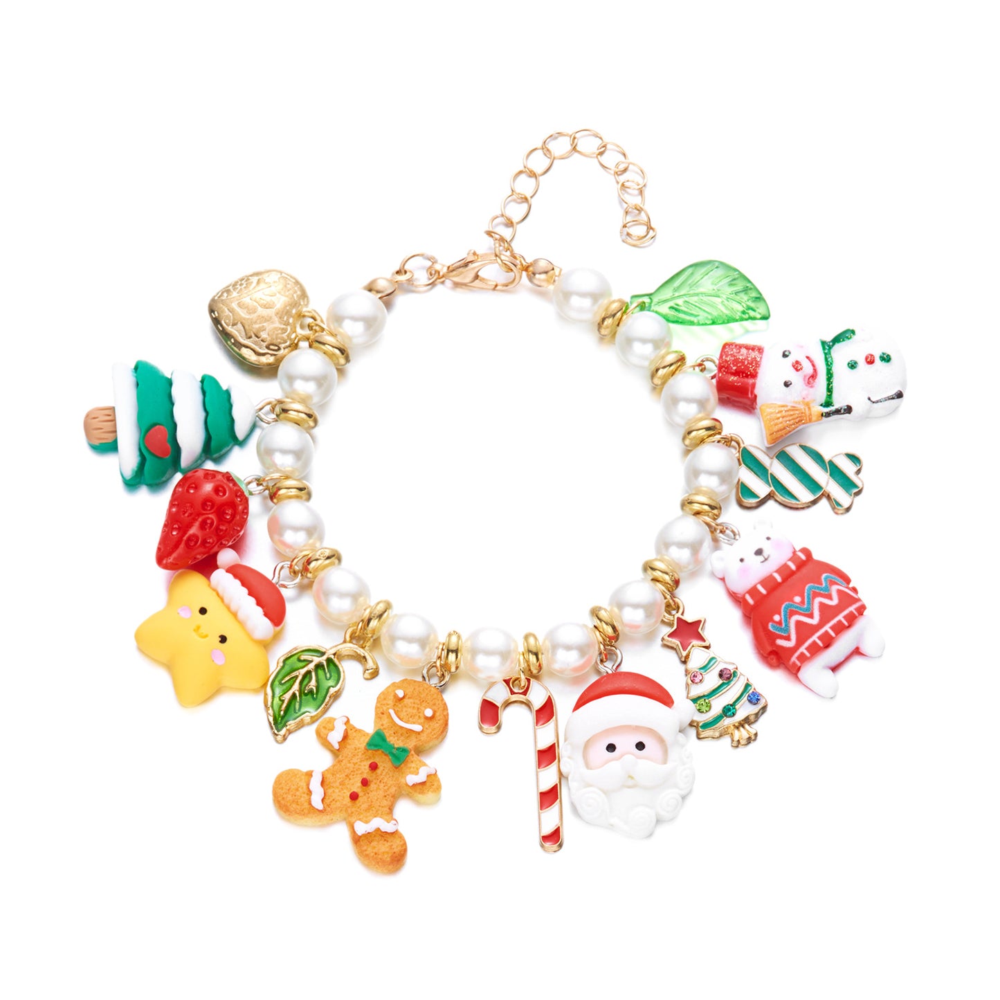 Handmade Christmas Themed Beaded Bracelet for Women Featuring Santa Claus Snowflake and Candy Cane Charms Zinc Alloy Geometric Style Festive Gift