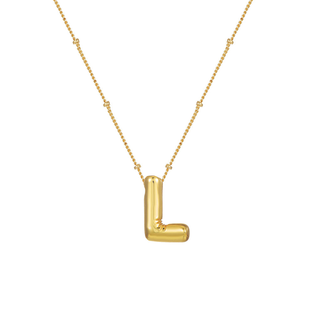 18K Gold Plated Heart Letter Necklace Minimalist Polished Brass Pendant Cable Chain for Women