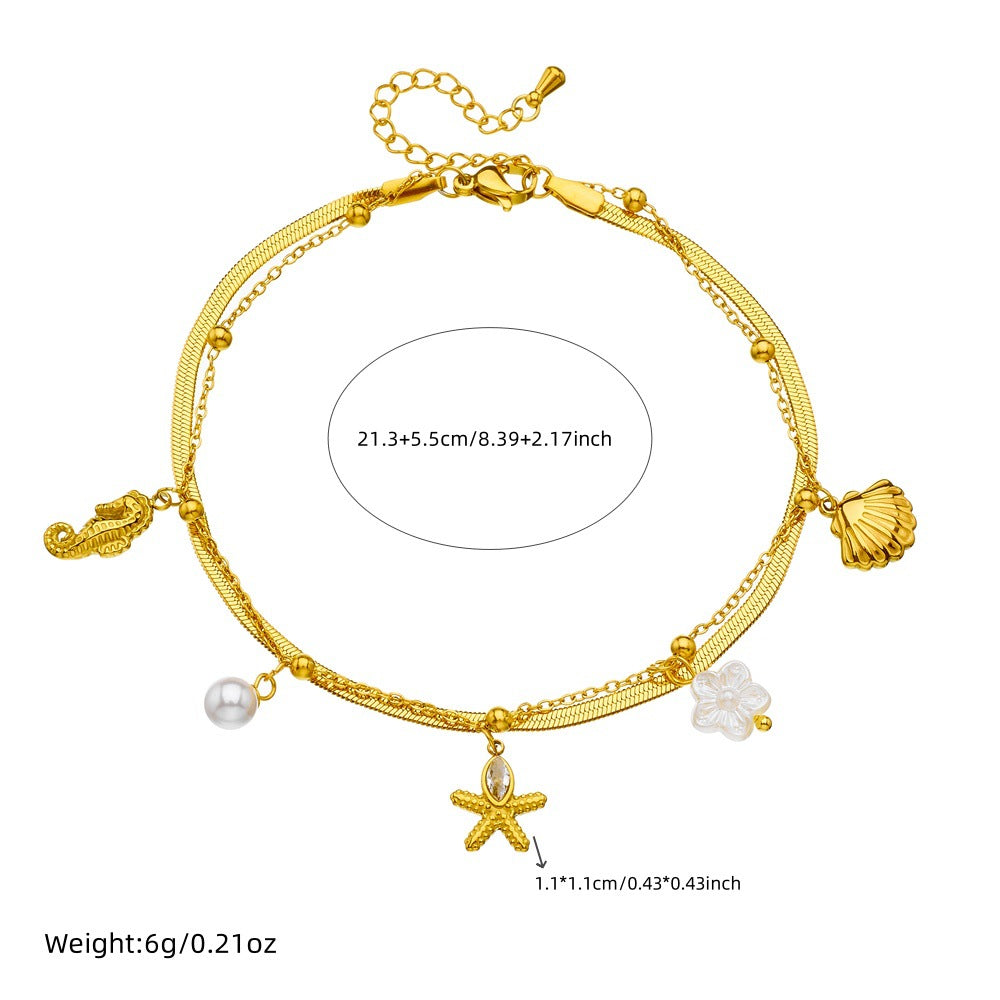 Minimalist Bohemian Gold Plated Stainless Steel Animal Starfish Shell Pendant Anklet for Women