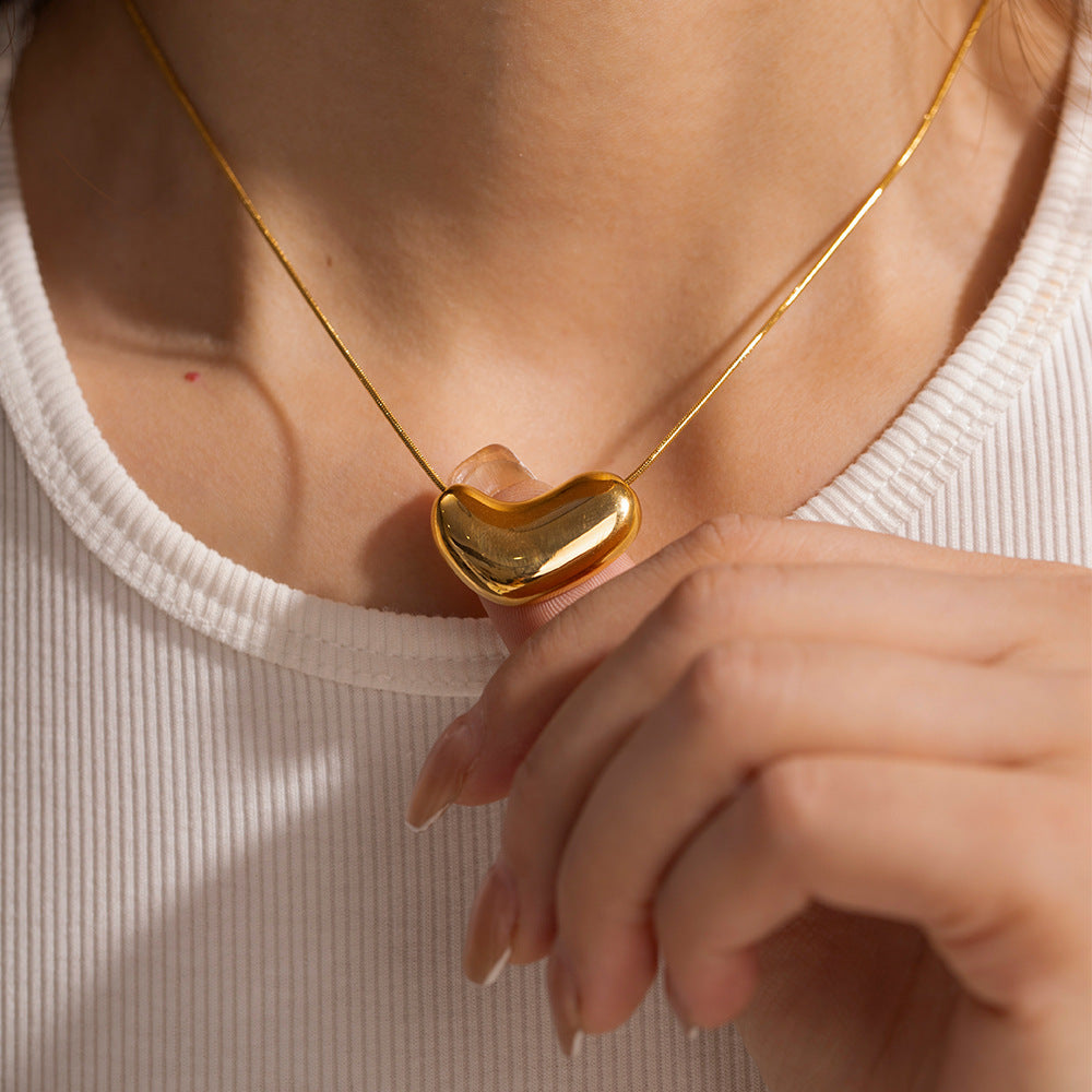 Minimalist Geometric Heart Pendant 18K Gold Plated Titanium Steel Snake Chain Necklace for Women