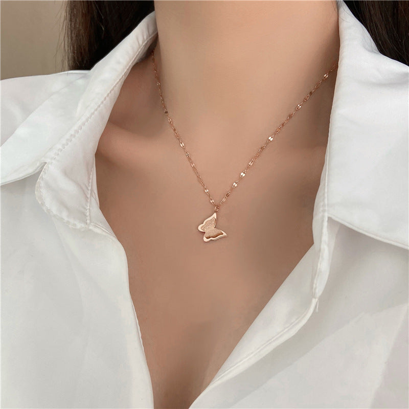 Minimalist Butterfly Pendant Necklace for Women Titanium Steel Locket Chain with Plated Finish