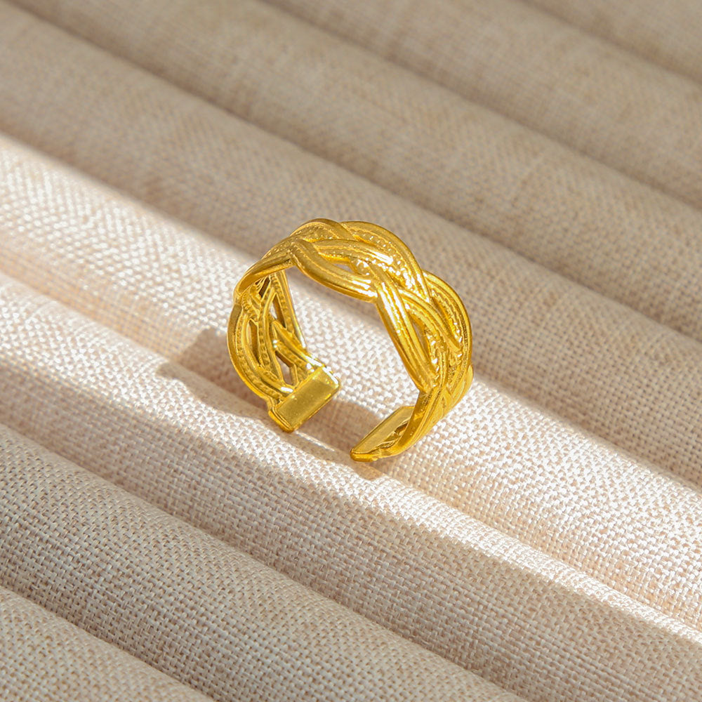 Anello Aperto Regolabile da Donna in Acciaio Inossidabile Stile INS Vintage, Geometrico e a Cuore, con Intarsio in Pietra Naturale, Elegante e Minimalista