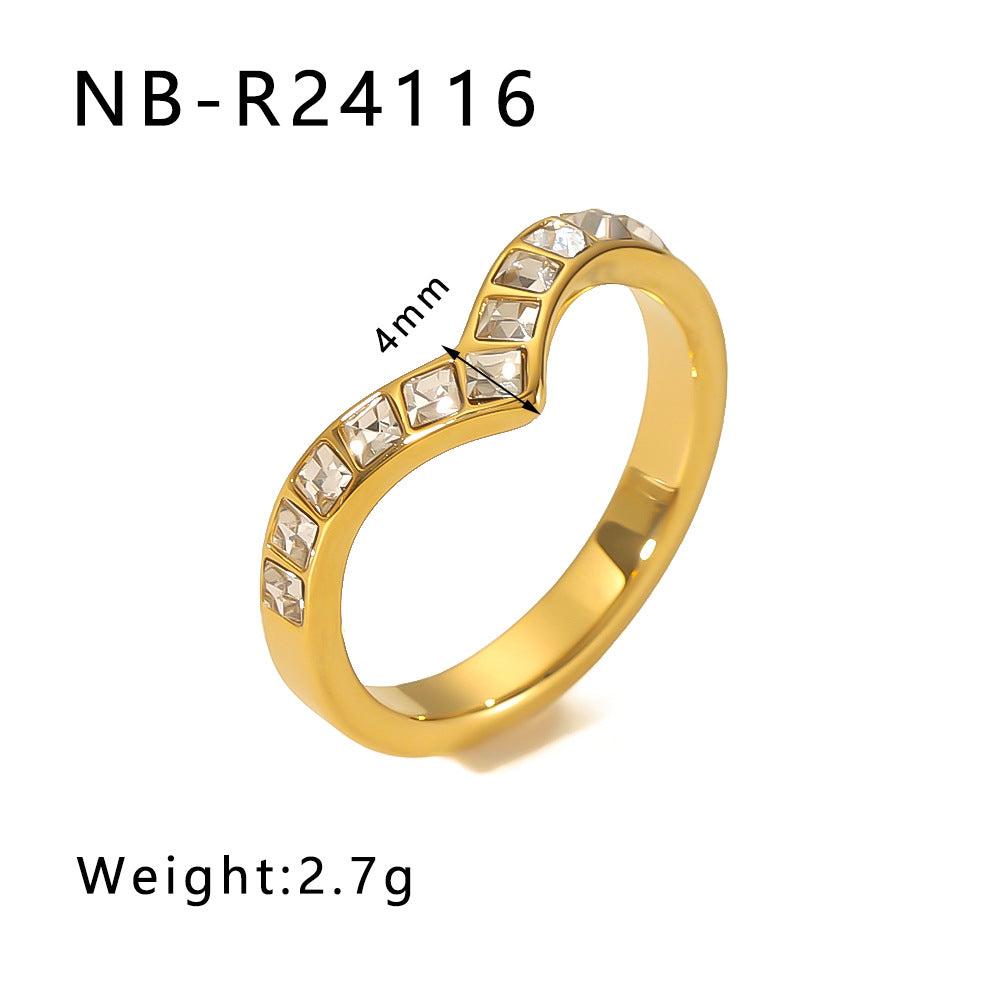Elegante Anello in Acciaio Inossidabile con Trama Intrecciata e Intarsio di Strass con Motivi a Foglia, Onde e Forme Geometriche per Uomo e Donna