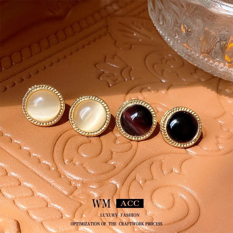 Vintage Geometric Cat's Eye Stud Earrings in Alloy with Plated Steel Posts