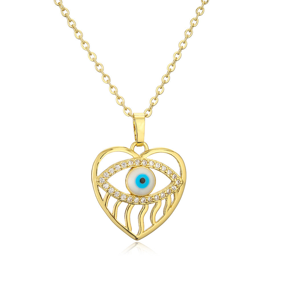 Minimalist Geometric Hollow Demon Eye Pendant Necklace for Women in Copper with 18K Gold Plating