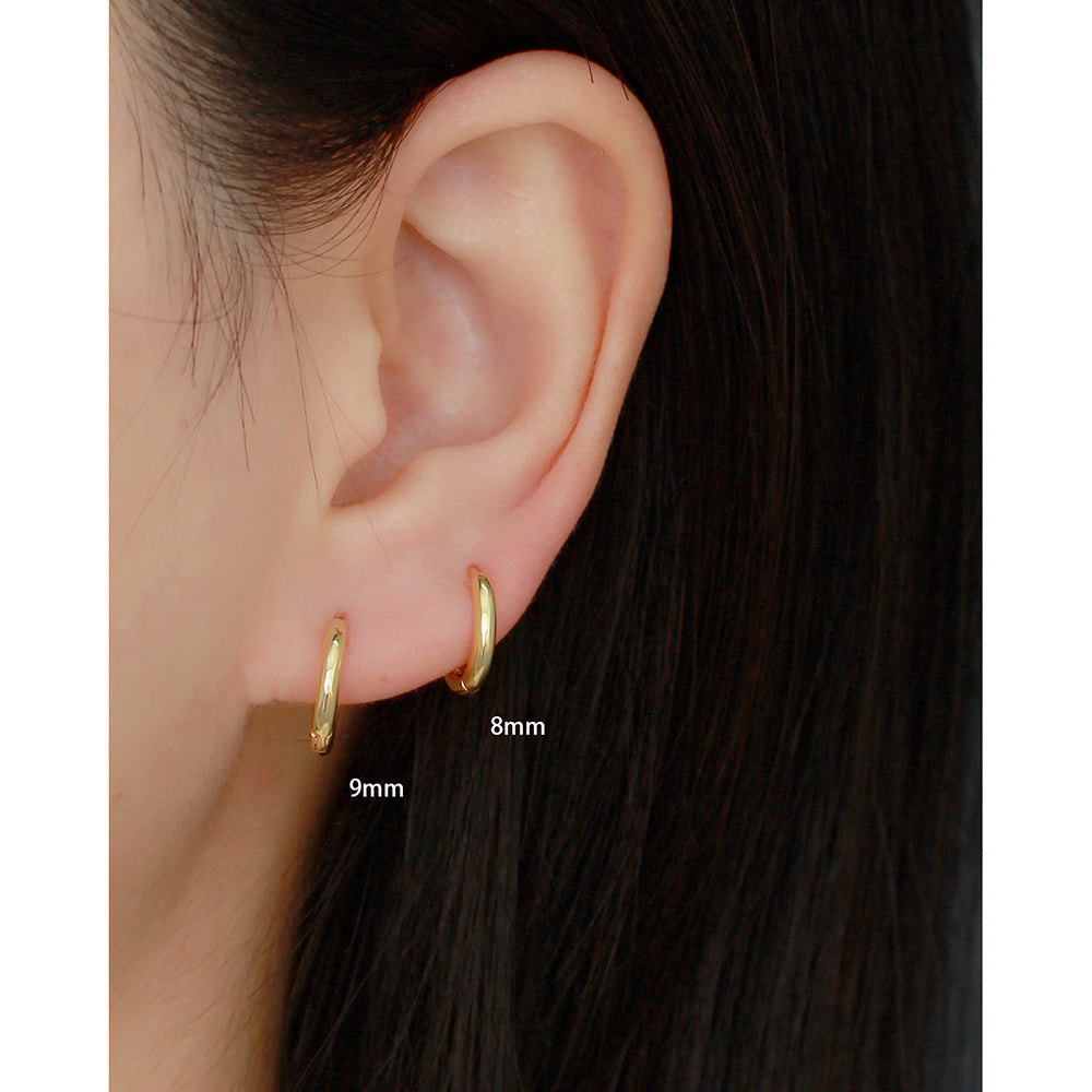 Pendientes de aro redondos geométricos pulidos de plata de ley 925 minimalistas unisex