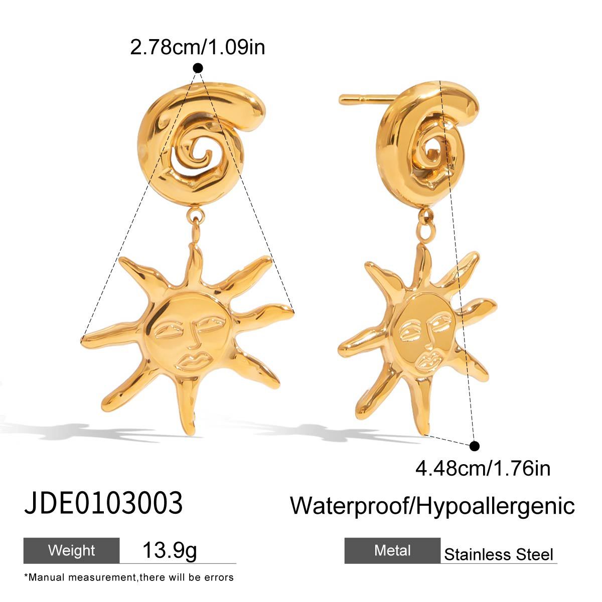 Minimalist Geometric Sun Stainless Steel Plated Earrings for Women