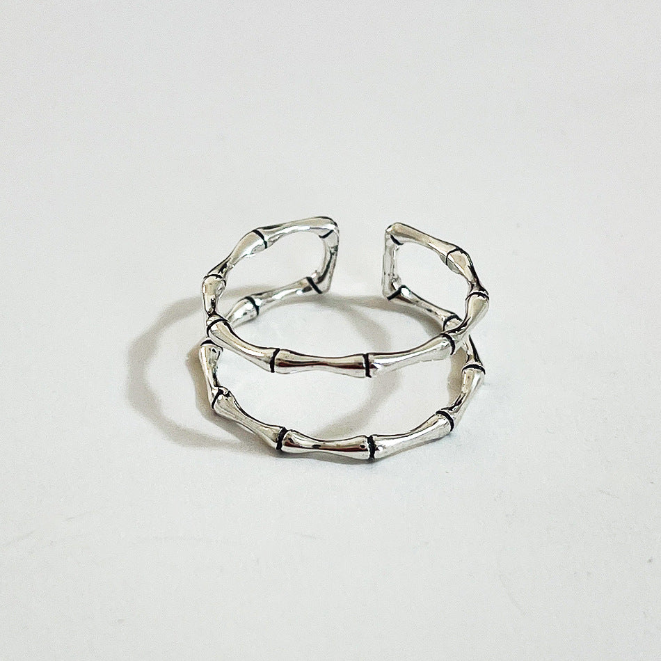 Anillo de Bambú de Plata de Ley 925 Vintage para Mujer