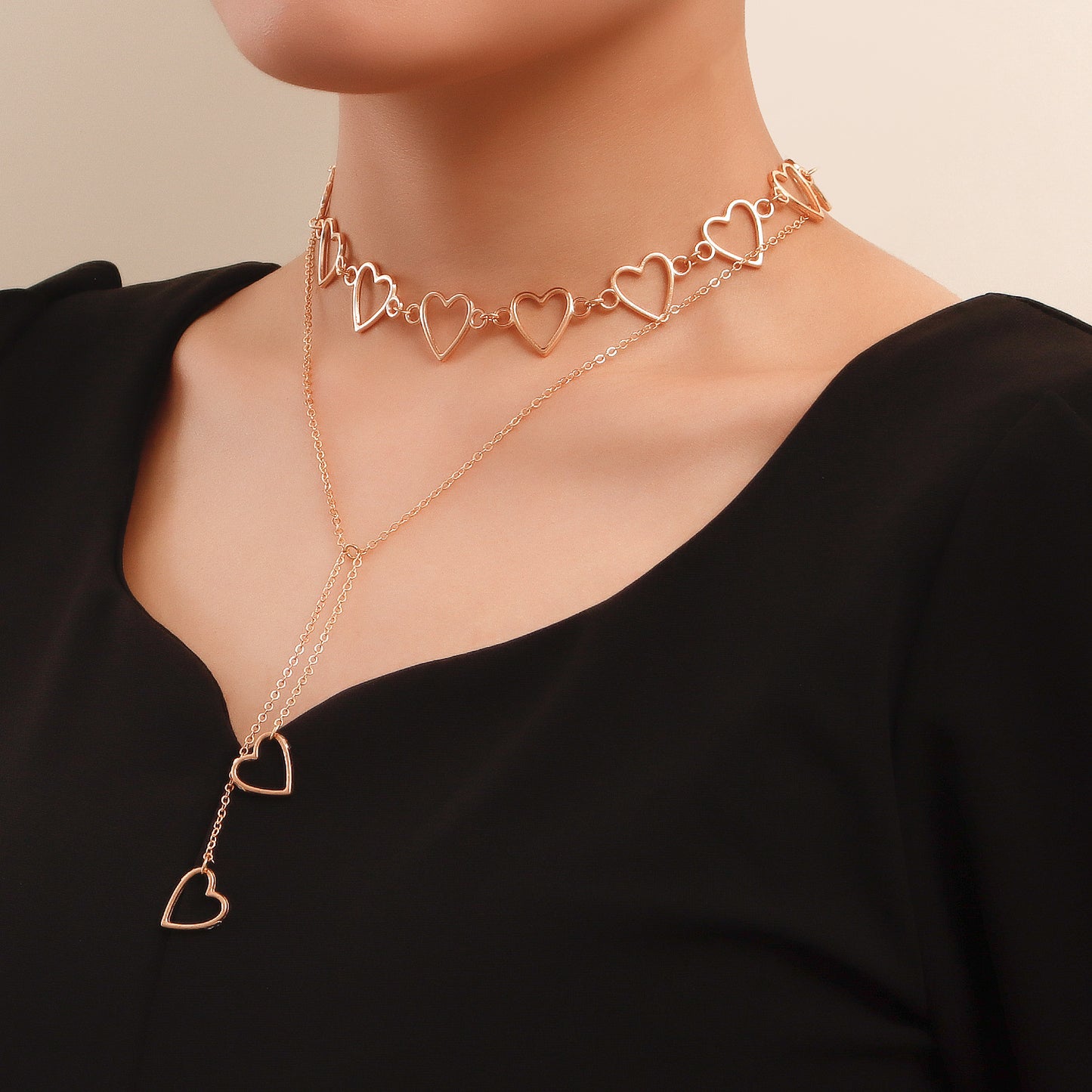 Minimalist Hollow Heart Pendant Necklace in Alloy with Plated Finish Long Layered Sweater Chain for Women