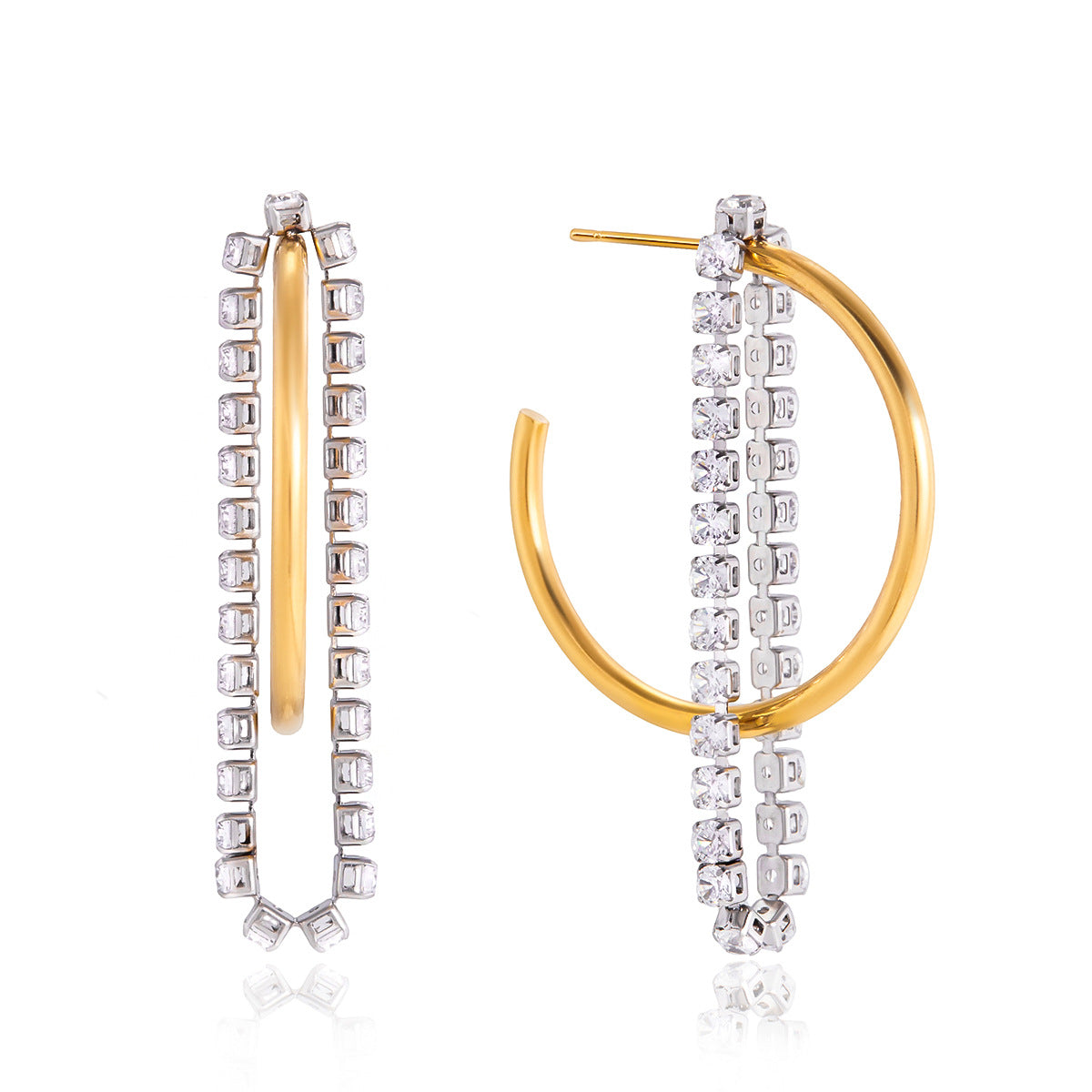 Elegant Geometric Stainless Steel Plated Cubic Zirconia Tassel C-Hoop Earrings for Women