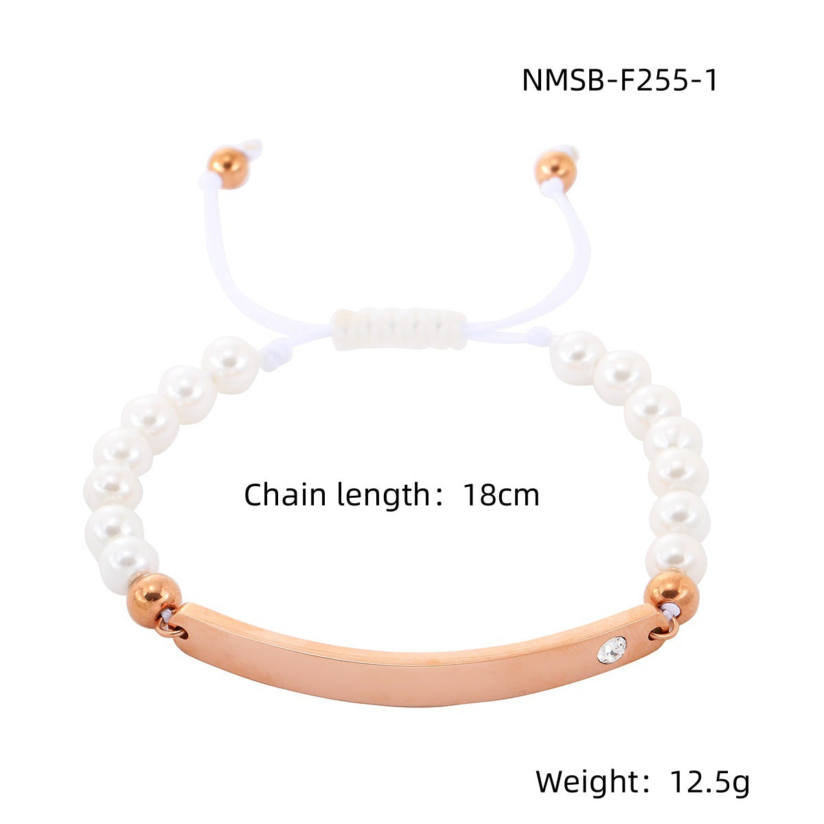 Elegant 18K Gold Plated Titanium Steel Stainless Steel Rhinestone Pearl DIY Charm Bar Bracelet for Women