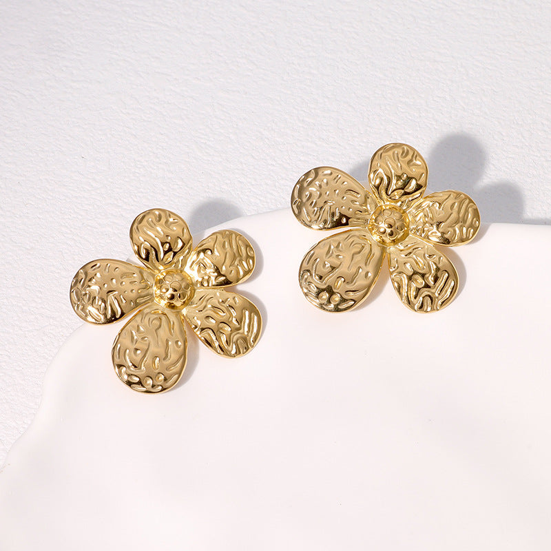 Minimalist Stainless Steel Flower Stud Earrings for Women with Plating Finish, Fashionable and Hypoallergenic