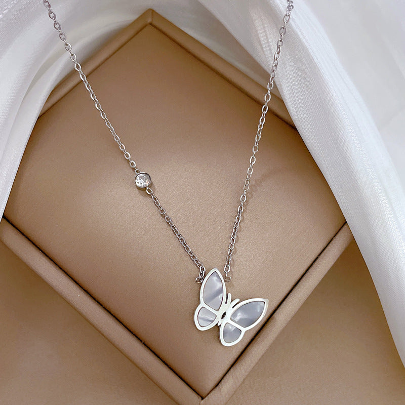 Minimalist Titanium Steel Butterfly Pendant Necklace for Women with Gold Plating and Geometric Design Locket Chain