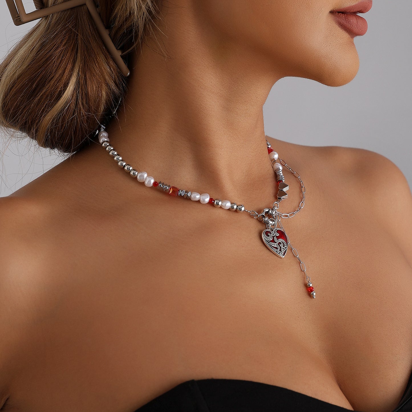 Sweet Streetwear Heart Geometric Alloy Plated Necklace for Women