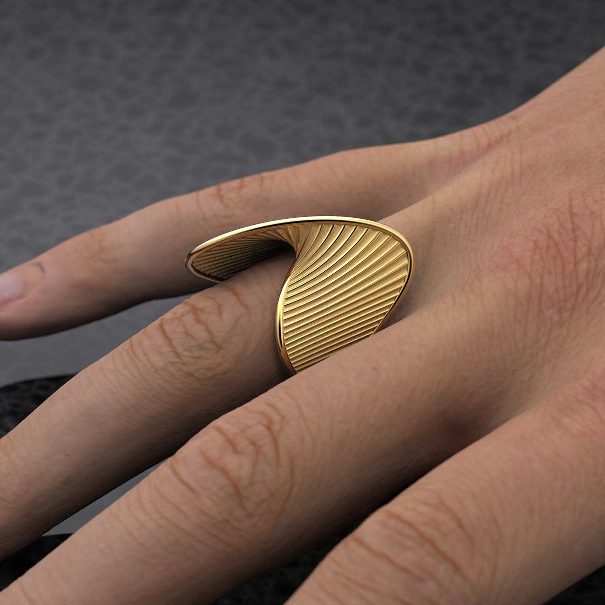 Anello unico asimmetrico a fascia ritorta, in acciaio inossidabile placcato oro 18 carati, gioiello di moda unisex