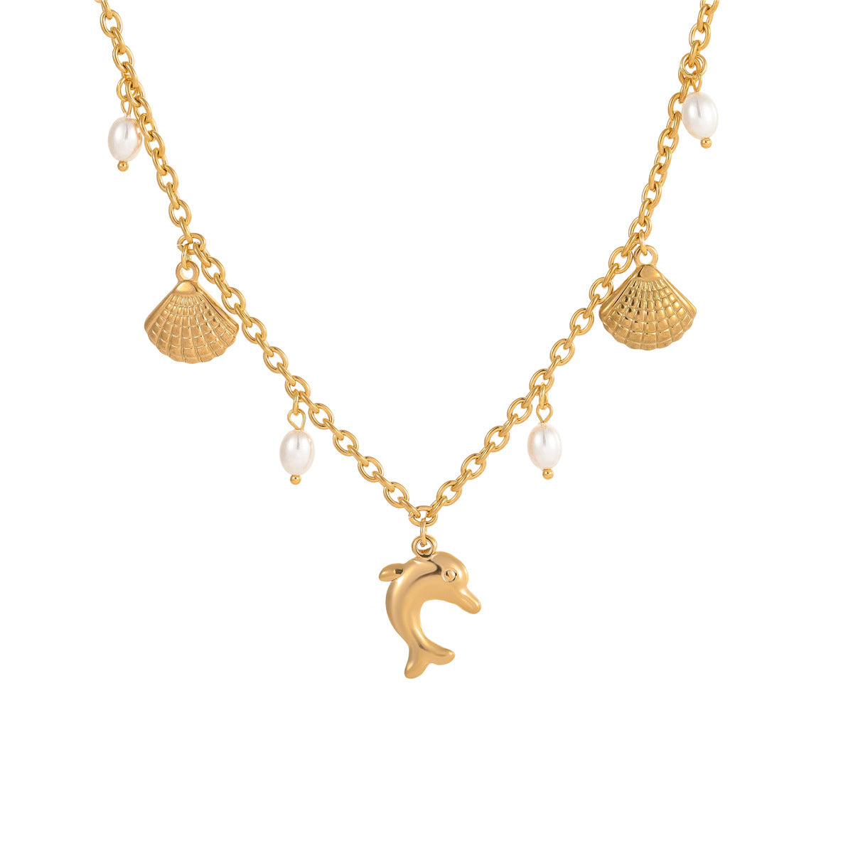 Collar de Acero Inoxidable con Diseño Geométrico de Concha y Estrella de Mar, Chapado, de Moda para Mujer