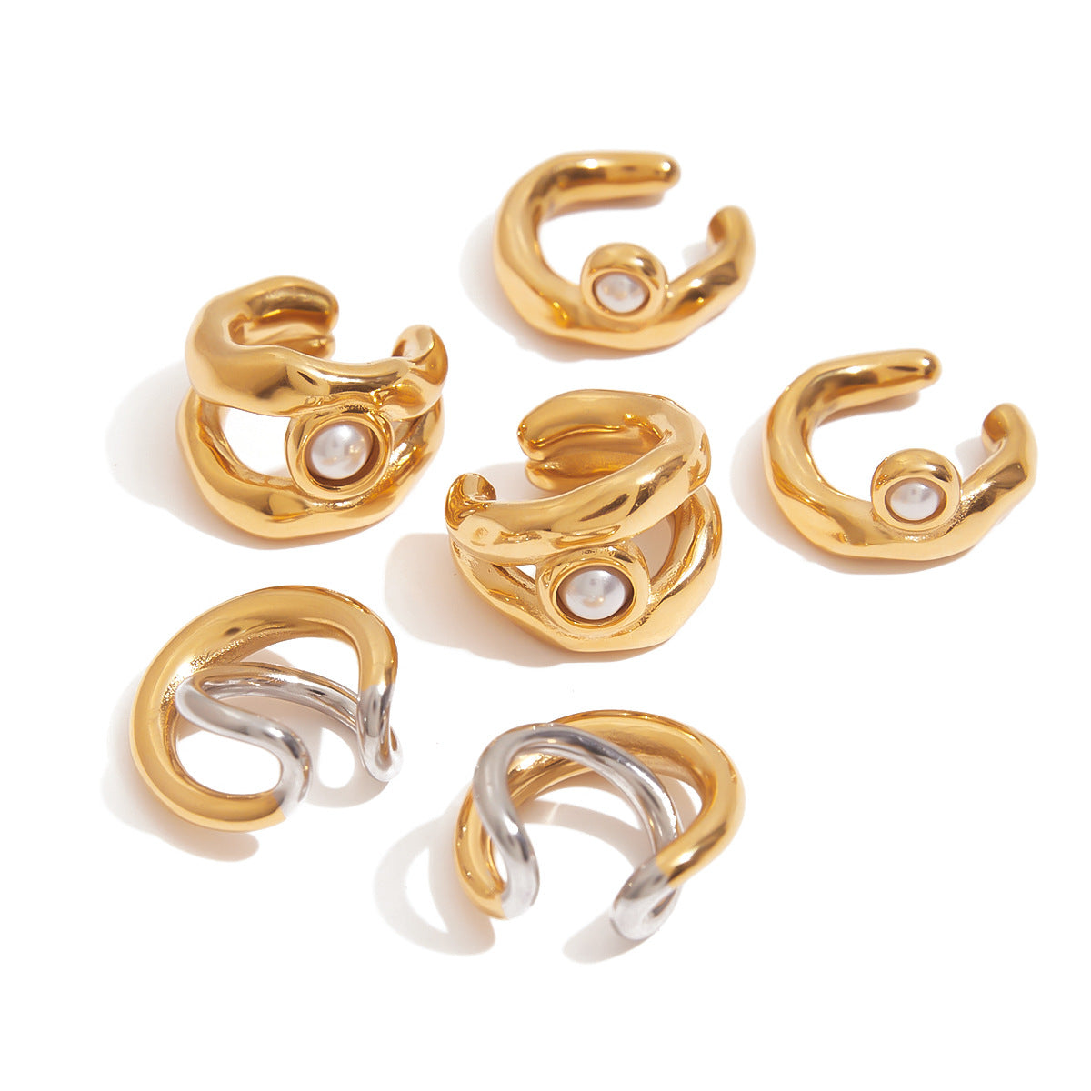 Elegant Geometric Stainless Steel Plated Pearl Ear Clips for Women
