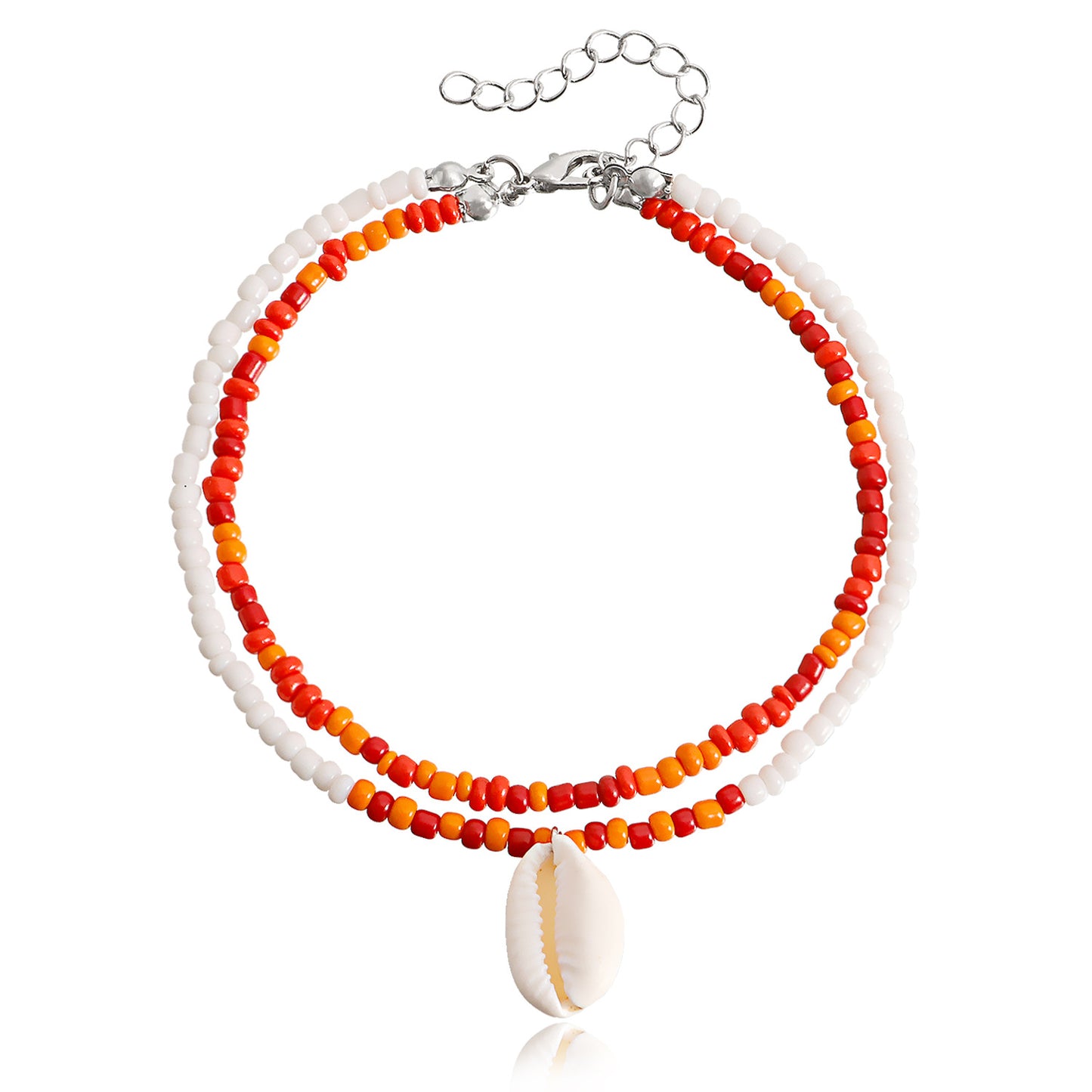 Bohemian Double-Layer Beaded Shell Anklet for Women in Alloy with Geometric Design Summer Beach Jewelry